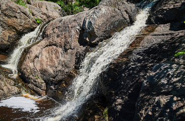 Waterfall Gadelsha at springtime, South Urals, Russia.