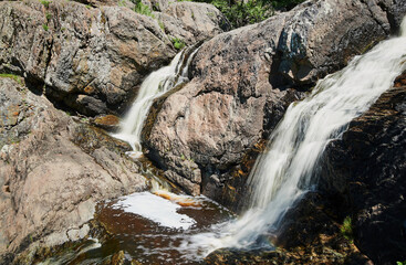 Waterfall Gadelsha at springtime, South Urals, Russia.