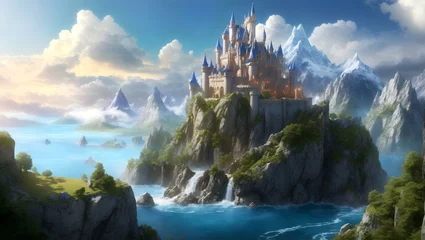 Poster Im Rahmen Immerse yourself in a breathtaking 3D fantasy world that will transport you to a realm of wonder and enchantment. Behold the mesmerizing beauty of majestic castles © abdilahe