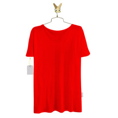 Use this Back View Beauty Loose T Shirt Mockup In Empire Red Color On Hanger, to make your design is displayed as effectively and more beautiful..