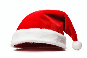 Festive Christmas santa hat isolated on a plain background