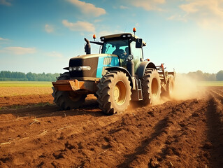 Fototapeta premium Agricultural industry tractors machinery tools plow large areas soil preparation and reducing labor costs.A