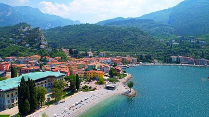 Fototapeta na wymiar View of Torbole on Lake Garda - Italy - Drone flight