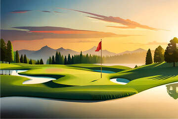 Background with golf course. Golf course vector.