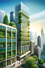 Eco background with city. Green city in vector.