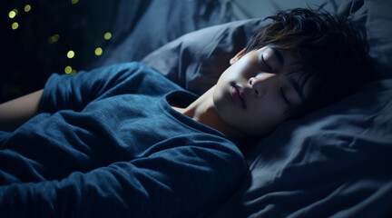 ベッドで眠る20代の日本人男性