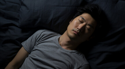 ベッドで眠る40代の日本人男性