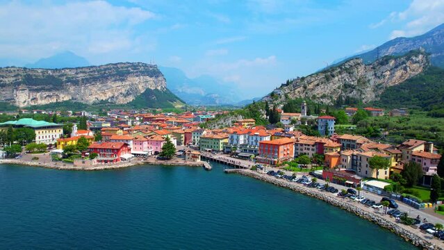 View of Torbole on Lake Garda - Italy - Drone flight