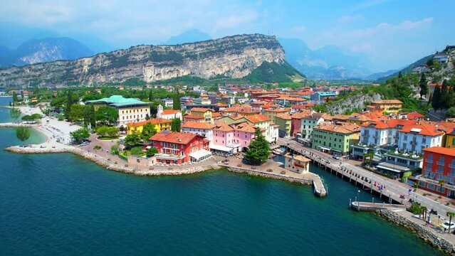 View of Torbole on Lake Garda - Italy - Drone flight