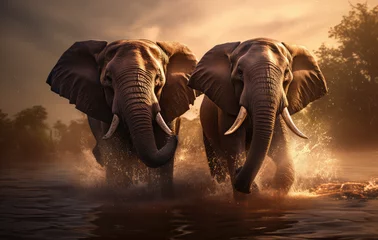 Foto op Aluminium elephants herd in Africa river © Kien