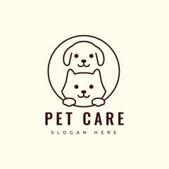 pet care dog mammal friend animal adopted puppy medical health pet shop logo design vector graphic illustration