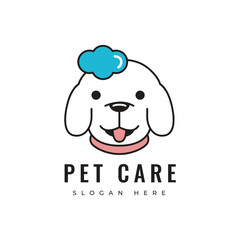 pet care dog mammal friend animal adopted puppy medical health pet shop logo design vector graphic illustration