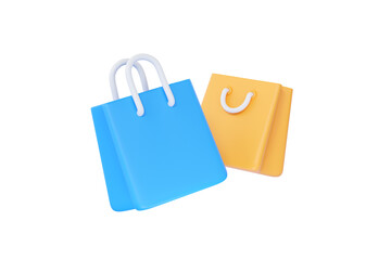 Shop bag 3d render illustration - handbag icon, commerce offer with percent and paper sale package...