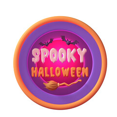 Spooky Halloween Badge In 3D With Bat And Witch Broom