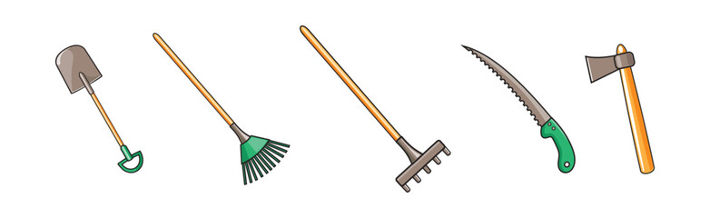 Garden Tools and Equipment for Soil and Plant Cultivation Vector Set