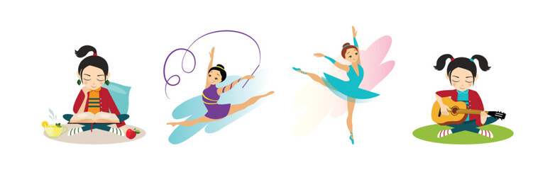 Woman Characters Doing Different Activity and Hobby Vector Set