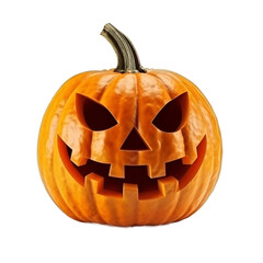 Cute carved Halloween pumpkin. Jack o Lantern isolated on transparent background. 