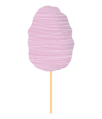 Flat vector cartoon illustration of cotton candy on a stick. Sweet street food for kids and adults. Isolated design on a white background.