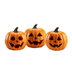 Three little Halloween pumpkin. Jack o Lantern isolated on transparent background.