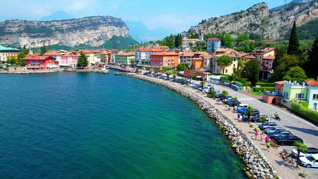 View of Torbole on Lake Garda - Italy - Drone flight