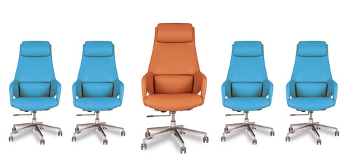 Orange and blue office chairs isolated on transparent png