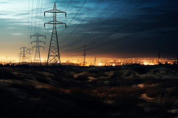 Power lines outside the city. Generative AI