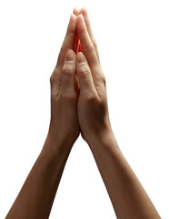 Woman hands praying on transparent background