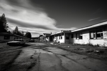 Fototapeta na wymiar Abandoned motel in black and white