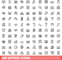 100 activist icons set. Outline illustration of 100 activist icons vector set isolated on white background