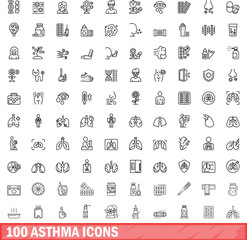 100 asthma icons set. Outline illustration of 100 asthma icons vector set isolated on white background