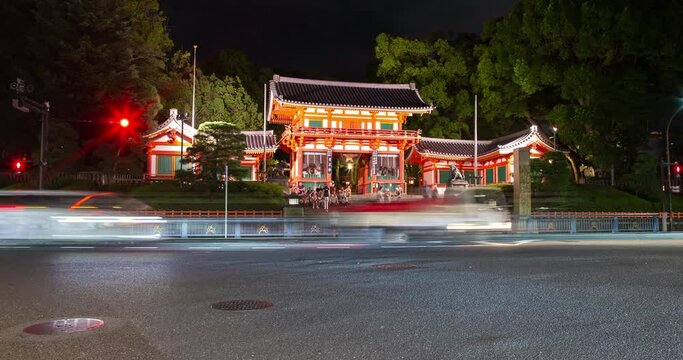 Japan City Shrine Traffic Time-lapse Traffic Night Kyoto 