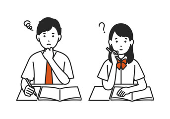 勉強をする男女の学生のイラスト
