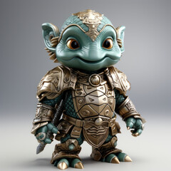 Fototapeta premium An endearing green turtle dressed in a knights armor 