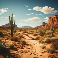  A serene desert landscape with cacti and sand dunes  
