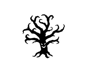 halloween scary ghost tree with a spooky smile silhouette vector illustration