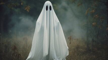 Ghost in white costume for Halloween