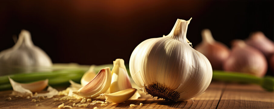 Garlic on the wooden board