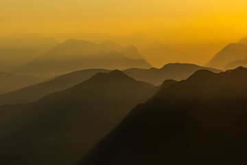 Mountain formation during amazing sundown