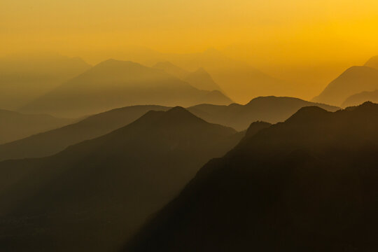 Mountain formation during amazing sundown