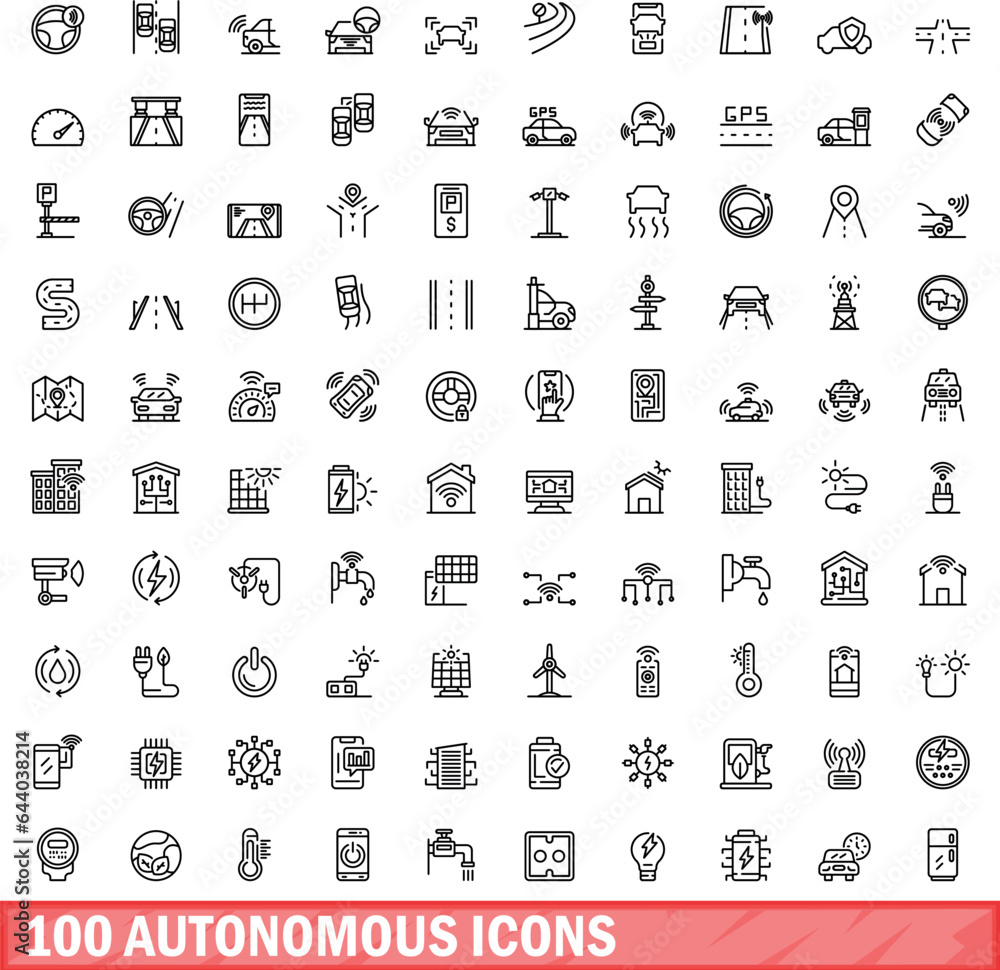 Poster 100 autonomous icons set. outline illustration of 100 autonomous icons vector set isolated on white 