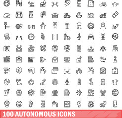 100 autonomous icons set. Outline illustration of 100 autonomous icons vector set isolated on white background