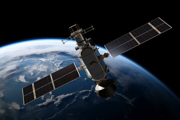 A satellite orbits the Earth in space. Generative AI