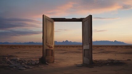 An open door in the middle of a desert