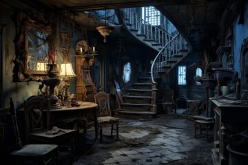 Obraz na płótnie Canvas Inside an abandoned haunted house