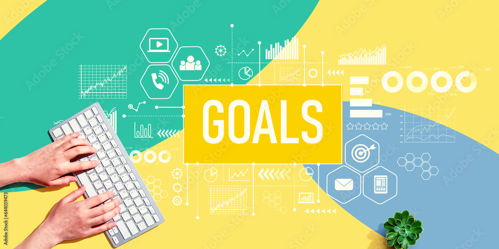 Aufkleber goals with person using a computer keyboard