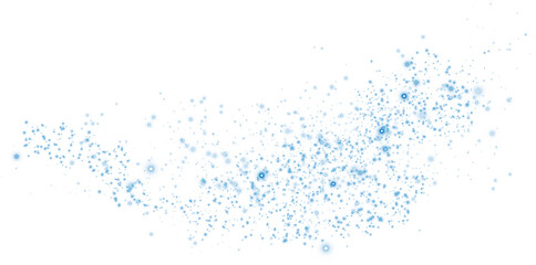 Blue glitter and bokeh on transparent backdrop. Luxury particles with stardust. Glow light effect. Magic Christmas composition. Special shine for poster or advertising. PNG.