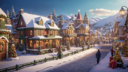 Obraz premium Festive Christmas Village Street