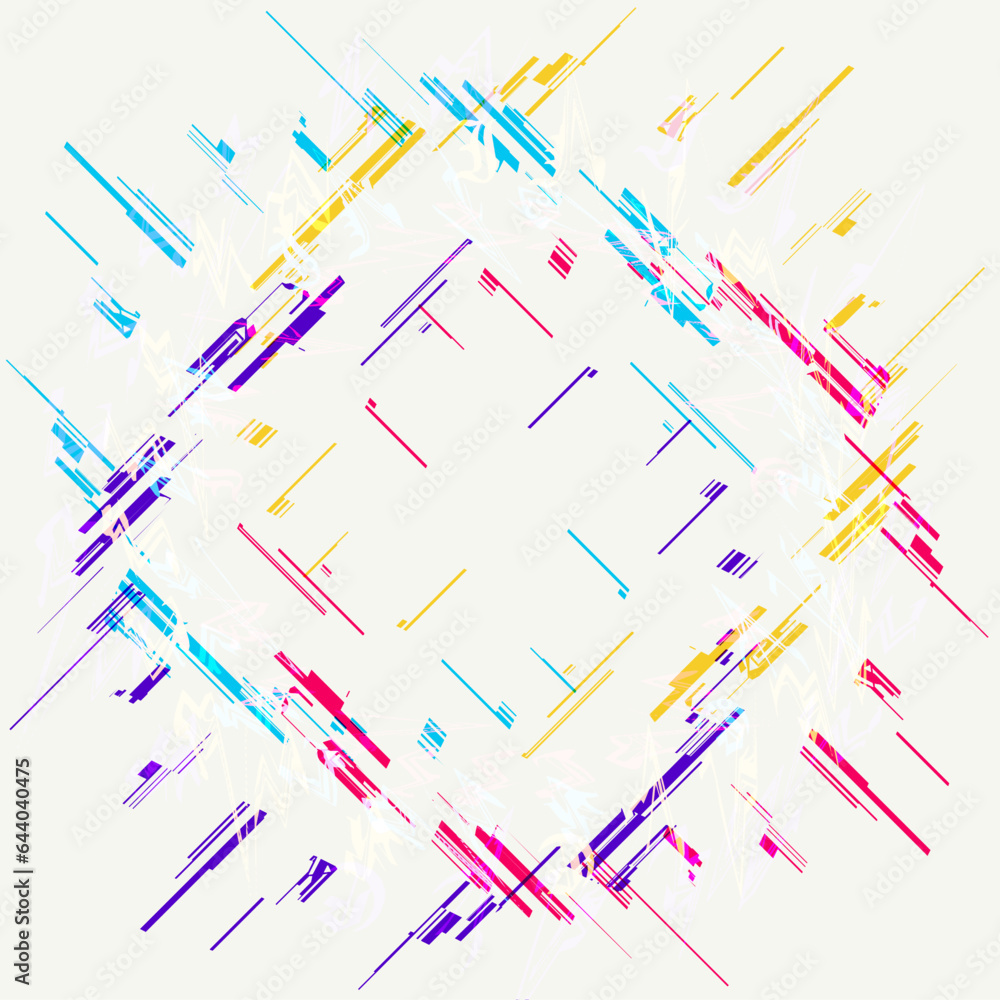 Poster abstract glitched color circle edge line on white background