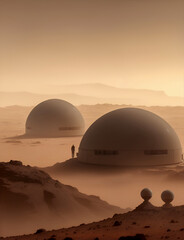 Fototapeta na wymiar Human colony domes on the Mars