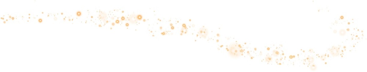 Golden glitter and bokeh on transparent backdrop. Luxury particles with stardust. Glow light effect. Magic Christmas composition. Special shine for poster or advertising. PNG.
